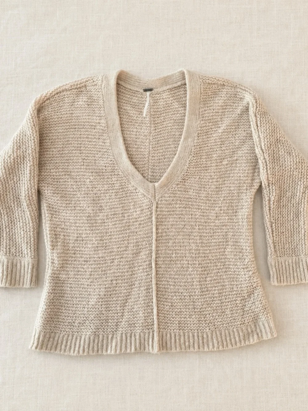 Free People Oatmeal Marled V-Neck Knit Sweater Small